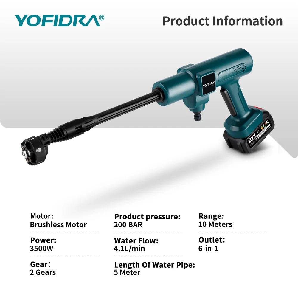 YOFIDRA 200Bar Brushless Electric High Pressure Water Spray Gun
