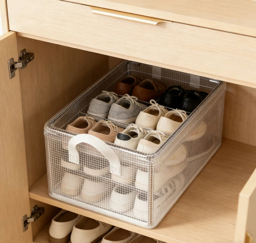 Transparent PVC Foldable Storage Bins with Solid Steel Frame, Waterproof Dustproof Closet Organizer, Mesh Storage Basket for Clo