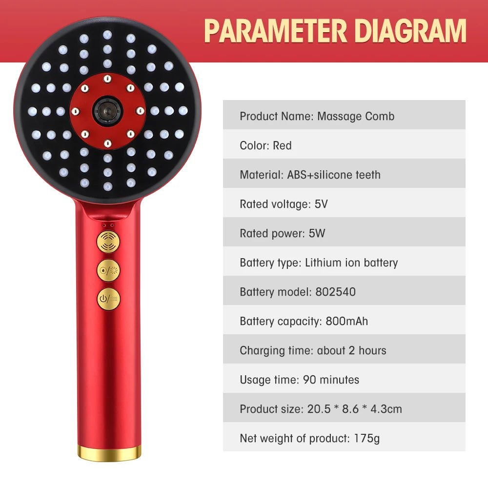 Electric Hair Regrowth Brush with Infrared Light Acupoint Scalp Massage