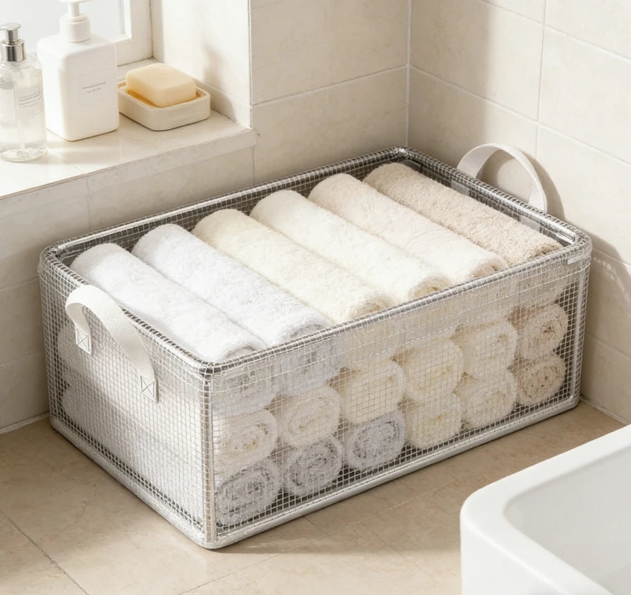 Transparent PVC Foldable Storage Bins with Solid Steel Frame, Waterproof Dustproof Closet Organizer, Mesh Storage Basket for Clo