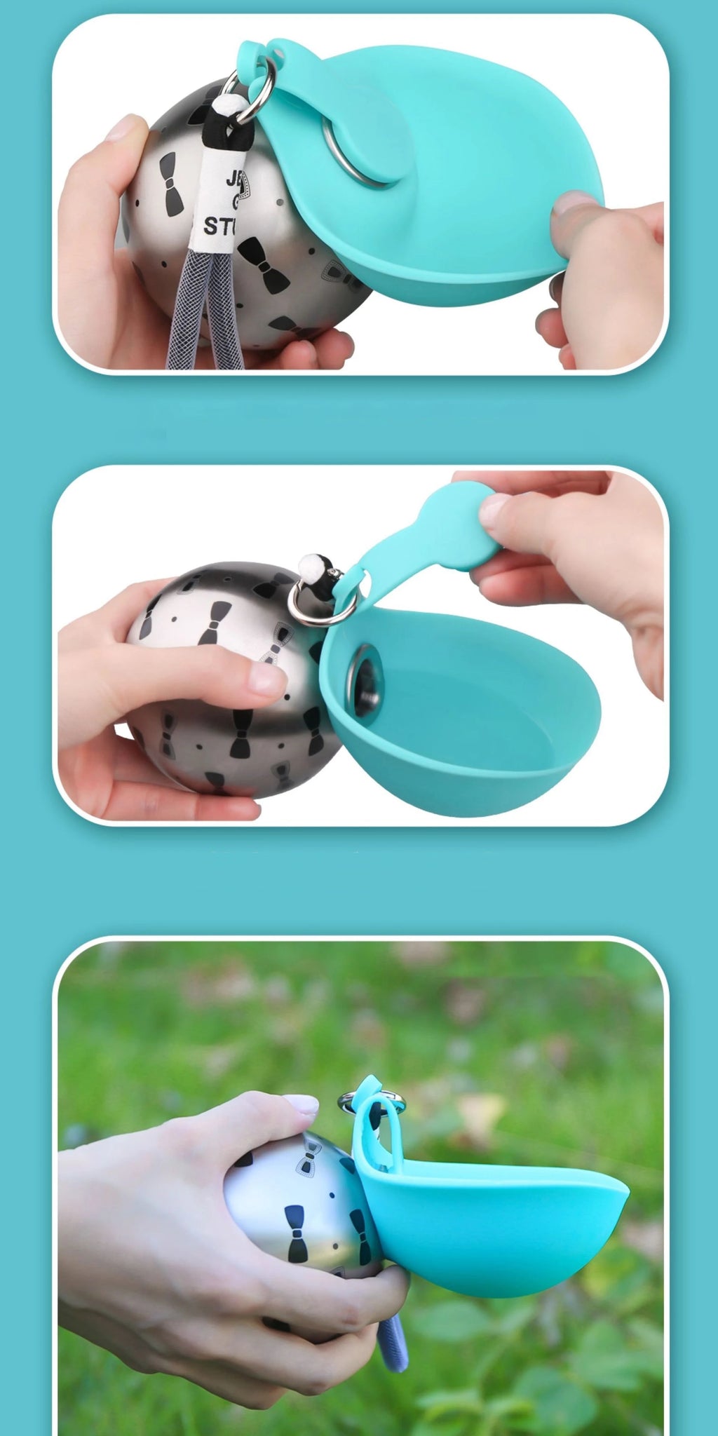 Portable Outdoor Pet Stainless Steel Water Cup Dog Water Bottle with Bowl