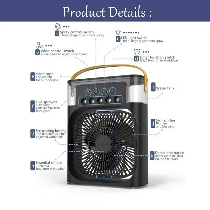 New 3 In 1 Mini Air Cooler Portable Fan Air Conditioner
