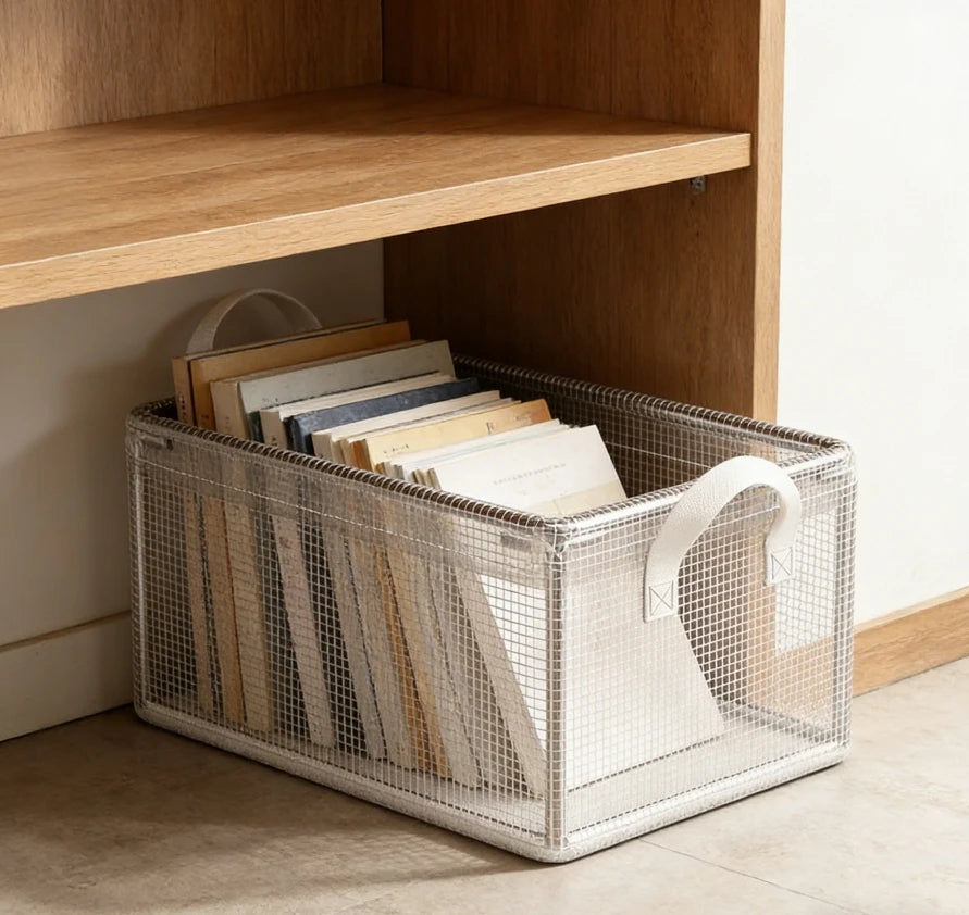 Transparent PVC Foldable Storage Bins with Solid Steel Frame, Waterproof Dustproof Closet Organizer, Mesh Storage Basket for Clo