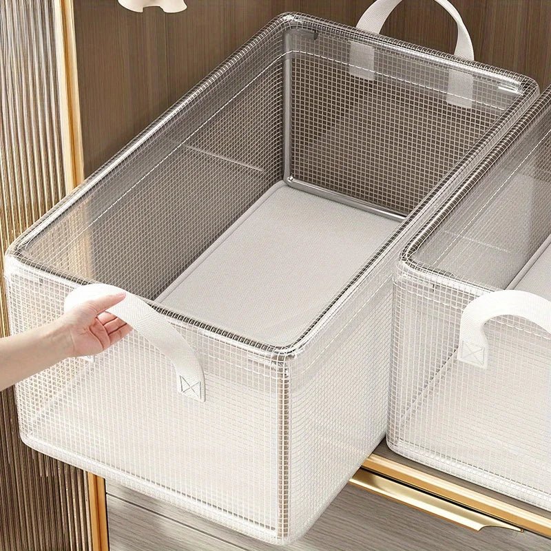 Clear PVC Folding Storage Bins, Durable Steel Frame, Water-resistant Organizer, Mesh Basket - ItemDrop